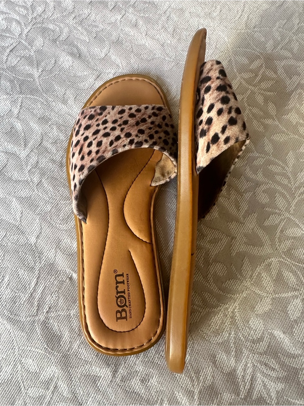 Born Leopard Print Slide Sandals in Tan and Black - Picture 3 of 5